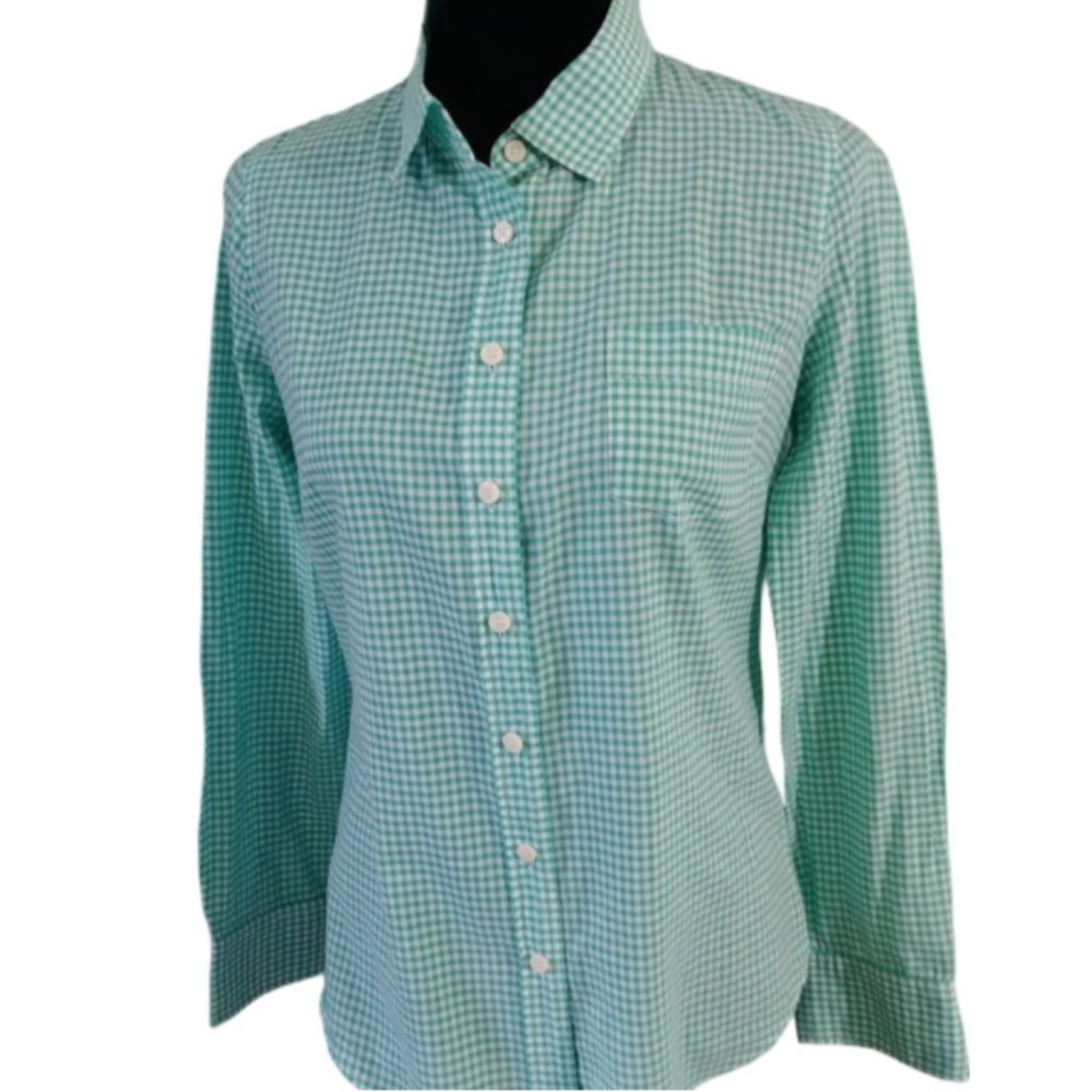 J Crew Green & White Checkered Shirt